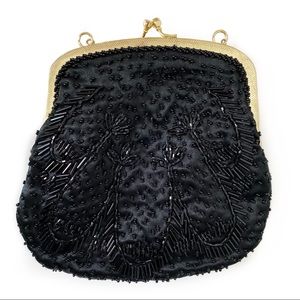 La Regale Black Beaded Clutch with Optional Chain